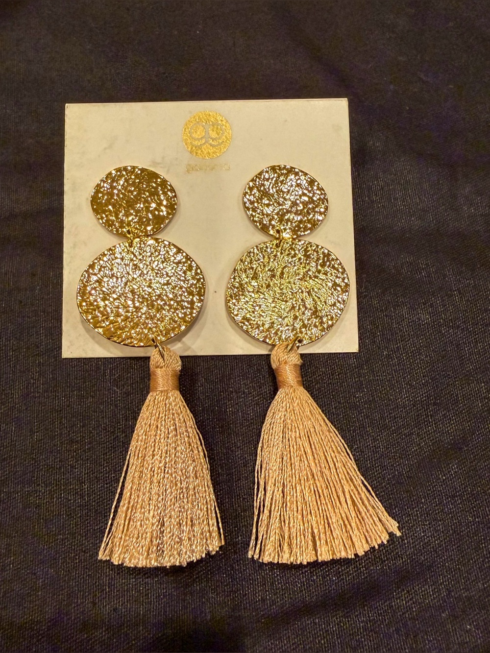 Gorjana Gold Tone Hammered Disc Tassel Drop Dangle Earrings Statement